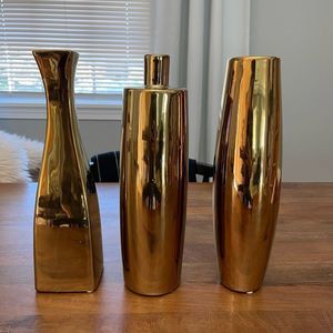 Set of 3 Shiny Gold Narrow Vases Home Decor